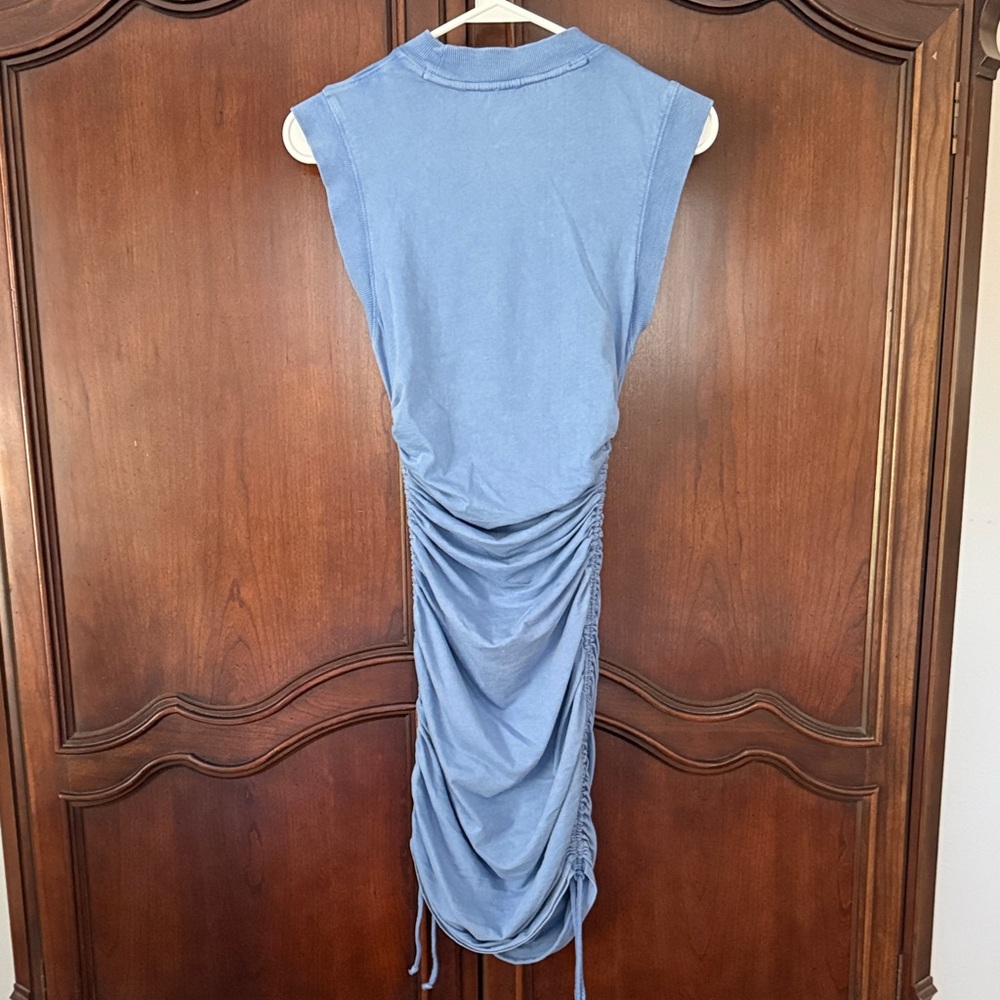 Anthro Daily Practice Ruched Midi Dress XXS Blue Sleeveless Bodycon Athleisure - Picture 9 of 11